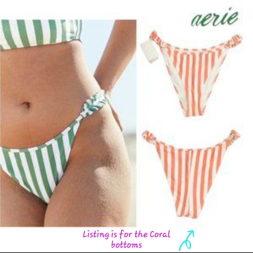 Aerie seersucker striped bikini bottom with ruffles
